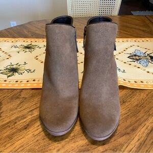 Cole Haan double zip brown suede booties